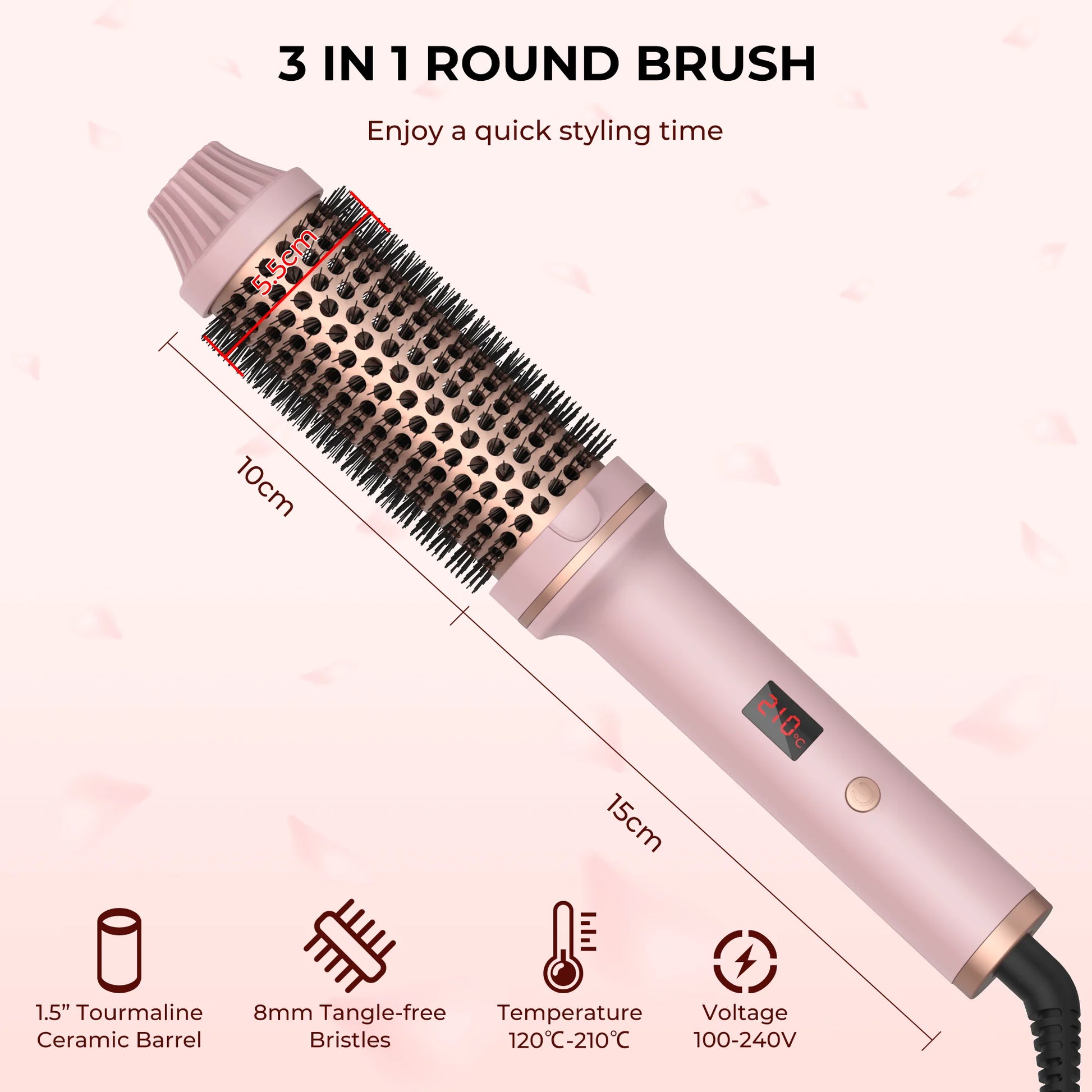 1.5 Inch Hair Curling Iron Brush Ceramic Thermal Brush Heated round Brush Hair Electric Heating Brush Electric Hair Curler Comb