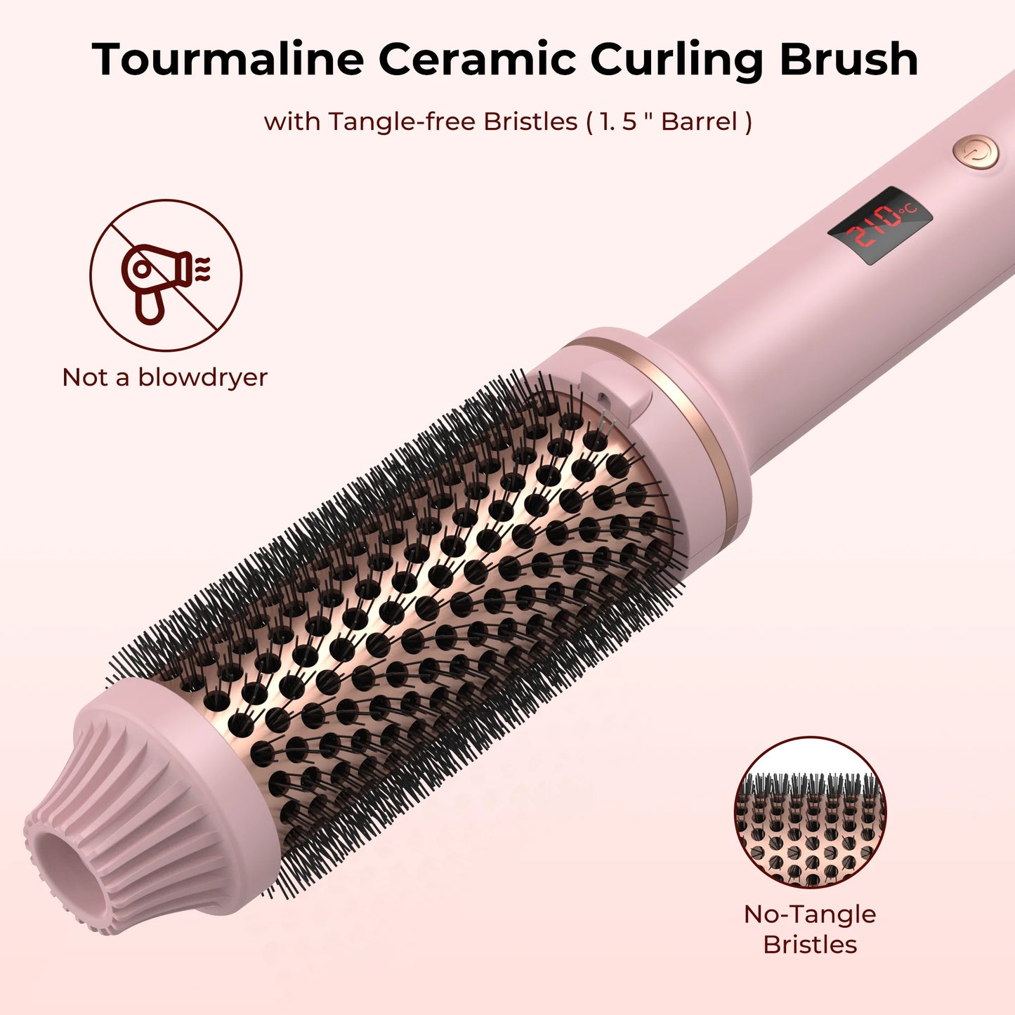 1.5 Inch Hair Curling Iron Brush Ceramic Thermal Brush Heated round Brush Hair Electric Heating Brush Electric Hair Curler Comb